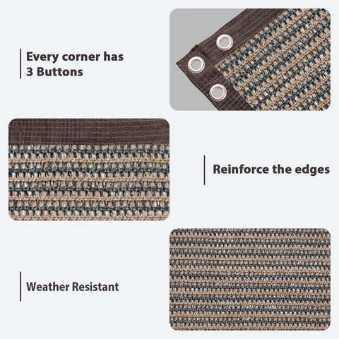 Heavy Duty Outdoor Fence Privacy Screen 4x32 Ft With Breathable HDPE Fabric For Patio Yard Balcony And Garden Windscreen Dustproof Cover Built To Last With Grommets And Zip Ties Included Brown showing corner grommets, reinforced edges, and weather resistant material.