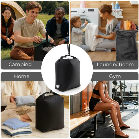 Travel Compression Laundry Bag No Pump Needed Vacuum Space Saver For Dirty Clothes in various settings: camping, gym, home