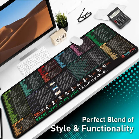 Excel Shortcut Keys Desk Pad For Office And Gaming Large 800x300mm Extended Keyboard Mat With Non Slip Stitched Edge on desk