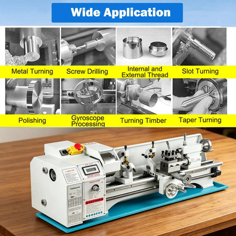 Knockout Benchtop Metal Lathe Machine With 1100W Brushless Motor And Variable Speed Up To 3000 RPM Featuring Digital Led Screen And Beefy 3 Jaw Chuck For Quick Shop Projects And Smooth Home Machining