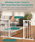 Extra Wide Walk Through Baby And Dog Gate Auto Close Dual Lock White Safety Barrier shown in 180° dual direction swing setup.