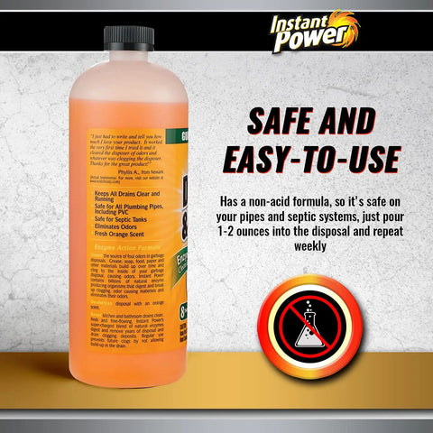 Disposer And Drain Cleaner With Enzyme Power For Odor Busting Orange Scent 1 Liter Safe For Septic Systems bottle