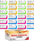Top Shelf 24 Pack Sterile Suture Threads And Needles For Hands On Practice Medical Demos Taxidermy Sewing Wound Closure Training Nylon And Silk Mix Straight Fire Quality assorted pack of sterile sutures with various thread types and colors.