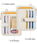 Beaded Boho Wristlet Wallet for Women With RFID Blocking Card Holder Convertible Wristlet and Keychain Creamy Grey with clear ID window