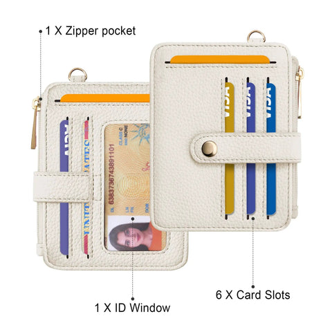 Beaded Boho Wristlet Wallet for Women With RFID Blocking Card Holder Convertible Wristlet and Keychain Creamy Grey with clear ID window
