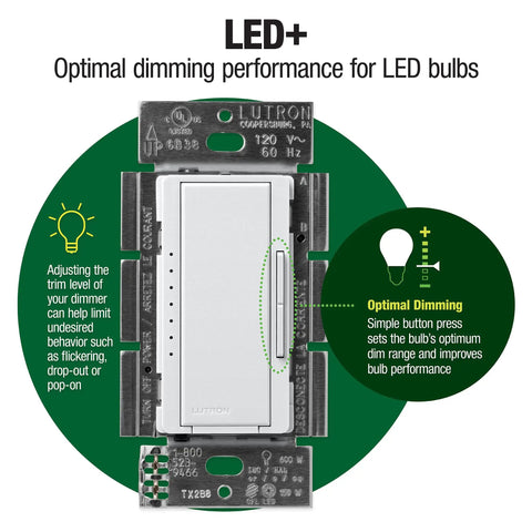Maestro LED Plus Dimmer Switch for Dimmable LED CFL Halogen and Incandescent Bulbs, 150W, Single-Pole or Multi-Location, White Three-Pack with Flicker-Free Dimming and Over 250 Brightness Levels