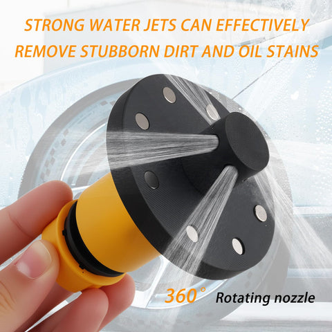 Beast Chassis Cleaner Flusher Kit with Magnetic Mount and 360 Degree Rotating Nozzle in action, spraying water.