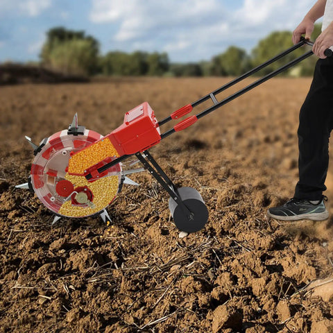 Hand Push Garden Seeder With 7 Nozzles Adjustable Depth 1.38 To 3.07 Inches 9.06 Inch Row Spacing for precise planting