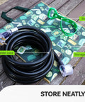 Heavy Duty 20 Foot Welder Extension Cord With 8 AWG Copper 250V NEMA 6 50 STW Power Indicator ETL Listed shown coiled with bag and strap