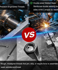 Comparison of precision-engineered threads and double-sided welded base versus rough threads and weak welds.