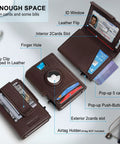 Airtag Wallet For Men With Money Clip And 10 Card Capacity, Slim Metal Case Pop Up Card Holder, shown open with card slots.