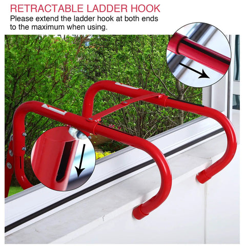 Retractable Fire Escape Ladder For Two Story Homes 15 Foot Aluminum Steps with extra wide hooks on window sill