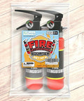 Realistic Nine Inch Fire Extinguisher Squirter Toy Pack Of Two in sealed package, featuring red plastic blasters for kids.