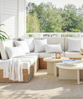 Outdoor seating area with Two Pack 12x20 Inch Outdoor Throw Pillows Waterproof for Patio and Garden on wicker furniture