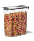 Clear 32oz Cereal Storage Container With Airtight Seal, Shatterproof Tritan, BPA Free And Dishwasher Safe, filled with cereal