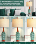 Vintage Ceramic Table Lamps Set Of 2 For Your Living Room And Bedroom Teal MCM Style Nightstand Lamps With USB Port 3 Way Dimmable Oatmeal Linen Shade Bulb Included in different brightness settings