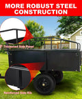 Beefy Heavy Duty Garden Dump Cart With 900 Pound Capacity showing steel construction in yard