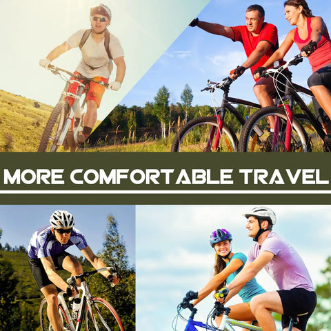 Cyclists riding bikes showcasing use of a Bike Stem Riser Extender Aluminum Alloy Fork Stem Adapter for comfort on varied terrains.