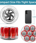 Compact Clear Acrylic Lazy Susan Organizer 8 Inch Turntable for Cabinets Countertops and Bathrooms with soda cans displayed.