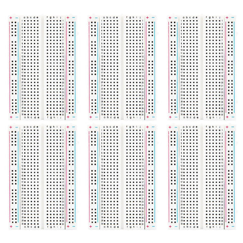 Image of Six Pack 400 Point Solderless Breadboard Kit For Arduino Projects With Dual Power Rails And Color Coded Layout Easy Prototyping Boards