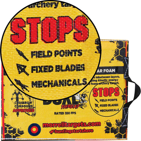 Close-up view of Yellow Jacket Dual Threat Foam Archery Target Block Up To 350 FPS For Compound Bows And Crossbows Four Sides