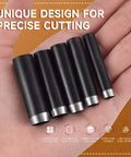 Leather Circle Cutter Set With 10 Round Punch Tools in hand showing black high carbon steel dies for precise cuts