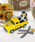 Mini Honey Yellow Chevy Truck Decor With Buffalo Check Heart For Bee Themed Farmhouse Tables Tiered Trays Risers And Shelves