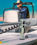 Built Tough Adjustable Trolling Motor Stabilizer Bracket With Vertical Adjustment And Shock Absorption, Hassle Free No Drill Install For Minn Kota Rhodan Garmin Boats, Ride Smooth Outboard Support on boat deck.