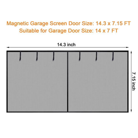 Roll Up Garage Door Screen 14x7 Ft Fit Up To 14x7 Ft Wind Resistant Polyester Mesh in diagram showing dimensions