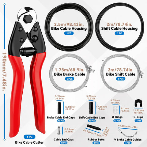 All In One 103 Piece Bike Brake Cable Kit With Stainless Steel Wire Cutter Includes Brake And Shifter Cables End Caps