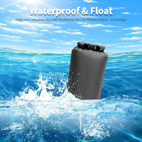 Three Pack Waterproof Dry Bags 5L 10L 20L For Travel Boating Fishing Rafting Swimming Camping And Go To Outdoor Adventures floating in water