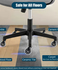Chair with Set Of Five 3 Inch Smooth Replacement Chair Wheels With Rollerblade Style Bearings shown on various floors.