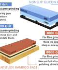 Pro Knife Sharpening Stone Kit With 4 Sided Grit 400/1000/3000/8000, non-slip bamboo base and honing guide displayed