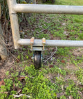 Six Inch Gate Wheel For Metal Tube Gates One Pack Anti Slip Adjustable Farm Gate Wheel mounted on a metal gate
