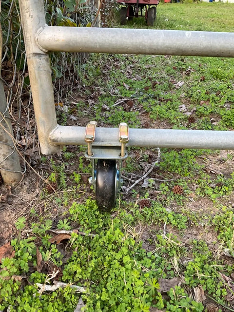 Heavy Duty Gate Wheels For Metal Tube Gates 6 Inch 2 Pack Farm Gate Wheel For Swing Gates And Fence Posts mounted on gate
