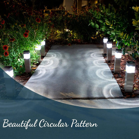 Eight Pack Solar Pathway Lights With Auto On Off Led Outdoor Landscape Lighting illuminating garden walkway
