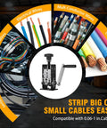Drill Powered Wire Stripper Machine 0.06-1 Inch Adjustable Hand Crank for stripping various cable types, shown with wires