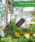 Woman using Cordless Battery Powered 33 Inch Garden Sprayer Wand with 3 adjustable speeds in a garden.