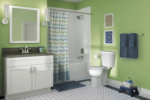Bathroom setup with H2Okinetic Showerhead With WaterSense, 1.5 GPM At 80 Psi, Stainless Finish, High Efficiency Spa Spray