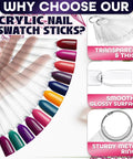 200 Pcs Nail Swatch Sticks Clear Gel Polish Swatches On Metal Ring Display showing acrylic tips in various colors