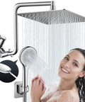 High Pressure Rain Shower Head 10 Inch With Handheld Combo Upgraded 12 Inch Adjustable Curved Shower Arm in use
