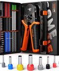 Self Adjusting Ferrule Crimp Tool Set For Wire Ferrules AWG 24 To 8 With 9 Insulated Ferrule Terminals and connectors kit