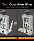 Manual Wire Stripper Machine For Scrap Cables, aluminum alloy with hand crank and drill, two operation modes showcased