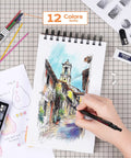 Hand sketching with Metal Mechanical Drafting Pencil Set For Sketching And Drawing, Five Pencils With 0.3 0.5 0.7 0.9 And 2.0 mm Leads
