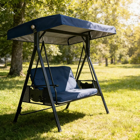 Heavy Duty Waterproof 3 Seat Swing Canopy Replacement for Porch Garden Backyard Bench Swing Navy Weatherproof Shade Top