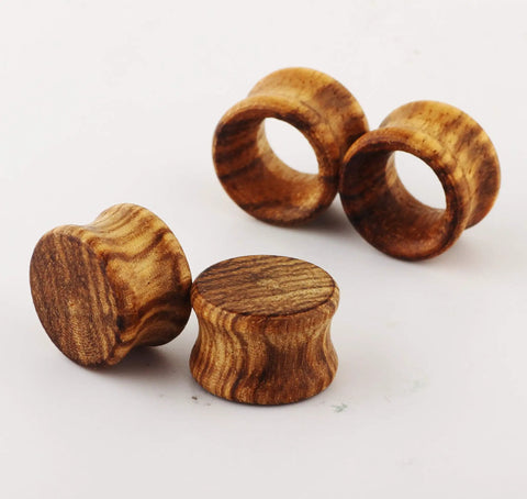 Natural Brown Wood Ear Tunnels Assorted Two Pairs Set Double Flared Expander Plugs For Ear Stretching Organic Wood Finish Ideal For 8mm To 16mm Gauges