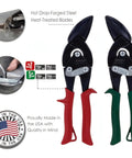 Midwest Blackout aviation snips with red and green handles; left- and right-cut offset tinner shears, USA-made.