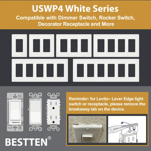 50 Pack Screwless 1 Gang Wall Plate Glossy Sleek Off White Decorator Outlet Cover Light Switch Face Plate With Seamless Edge