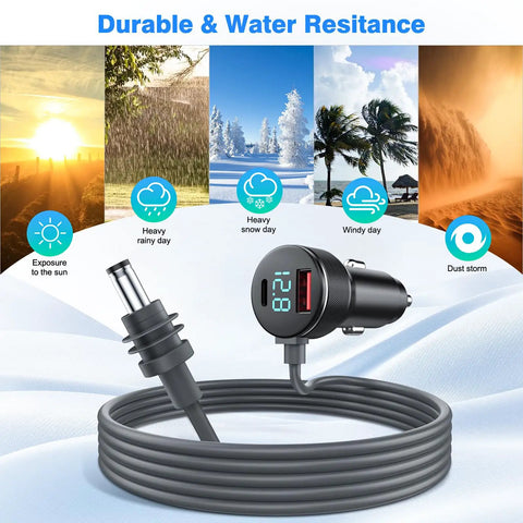 Gotta Have This Heavy Duty 3 In 1 Starlink Mini Car Charger With 10 Foot Waterproof Dc Cable and digital display for RV trips.