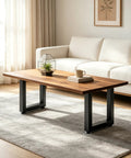 Heavy Duty Steel Table Legs 16 Inch Rock Solid Metal Bench Legs Set Of Two supporting a wooden coffee table in a bright living room.